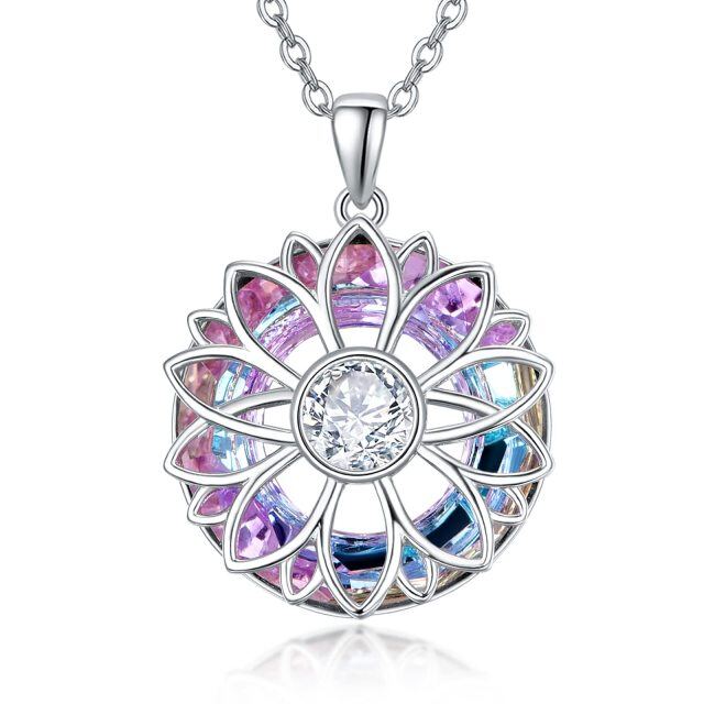 Collana con ciondolo di cristallo rosa a forma di girasole circolare in argento sterling-1