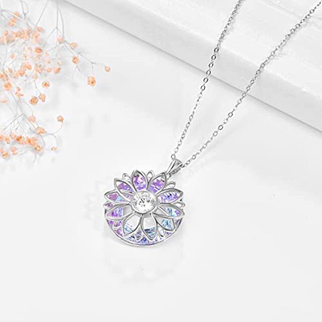 Collana con ciondolo di cristallo rosa a forma di girasole circolare in argento sterling-4