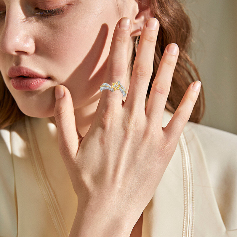 Anel de girassol de zircônia cúbica S925 para mulheres-2