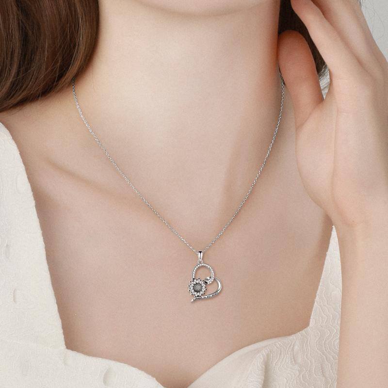 Collier en argent sterling avec pendentif tournesol et coeur en forme de cercle avec mot g-2