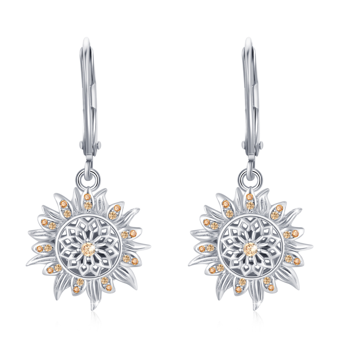 Orecchini a monachella con girasole in argento sterling a forma circolare con zirconi cubici-1