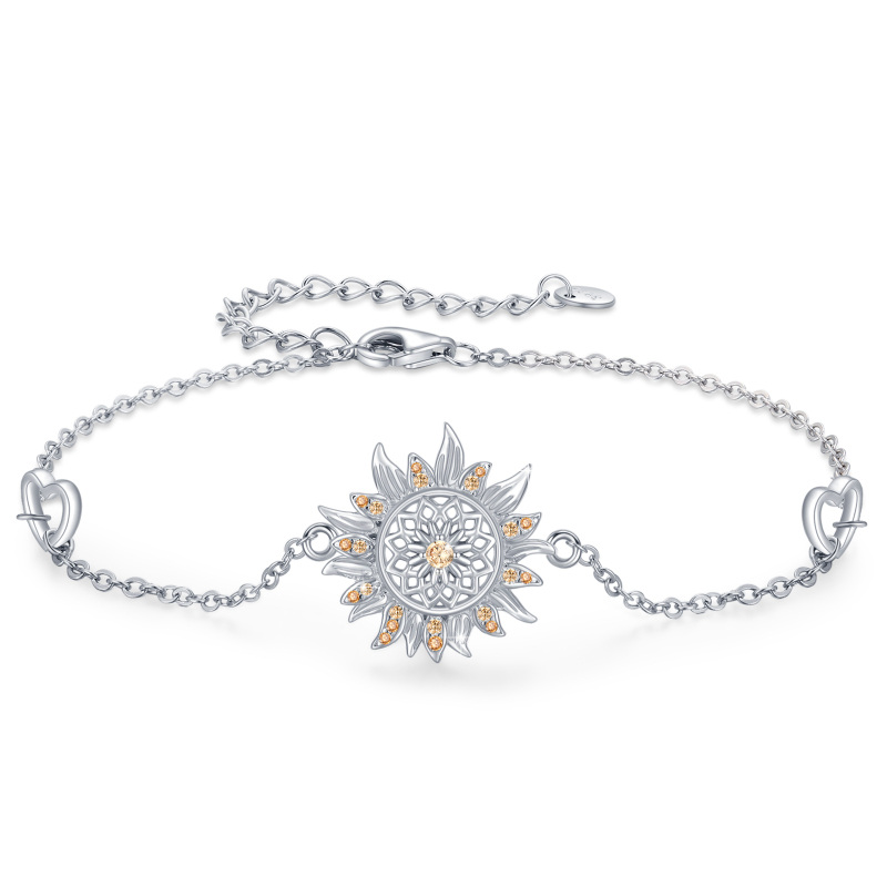 Bracciale circolare in argento sterling con ciondolo a forma di girasole in zirconia cubica-6