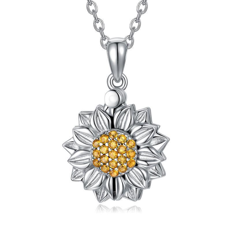 Collar portafotos personalizado con forma de girasol en plata de ley-1