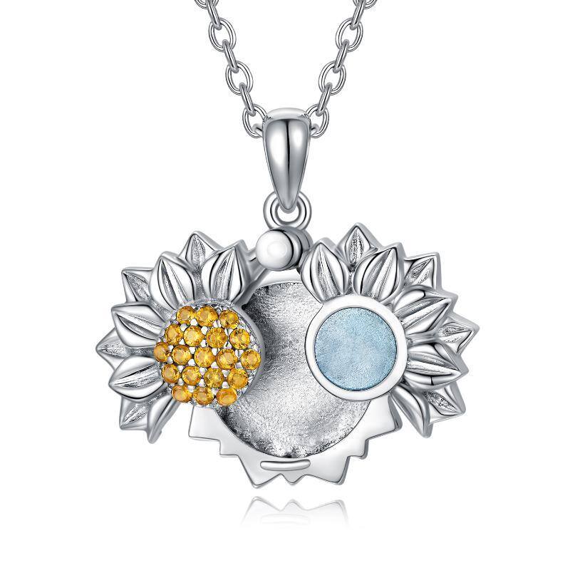 Sterling Silver Circular Shaped Sunflower Personalized Photo Locket Necklace-3