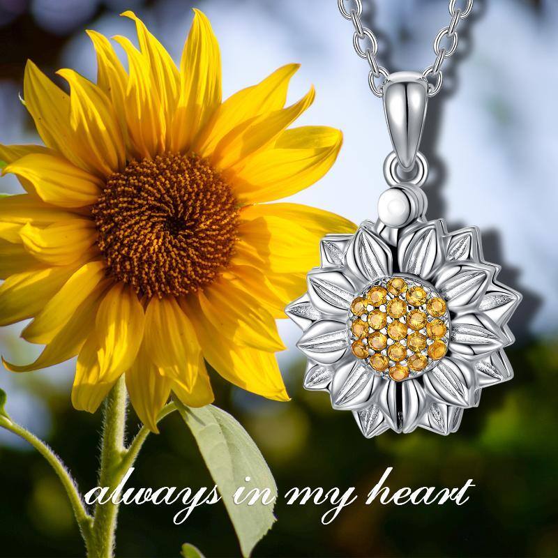 Sterling Silver Circular Shaped Sunflower Personalized Photo Locket Necklace-5