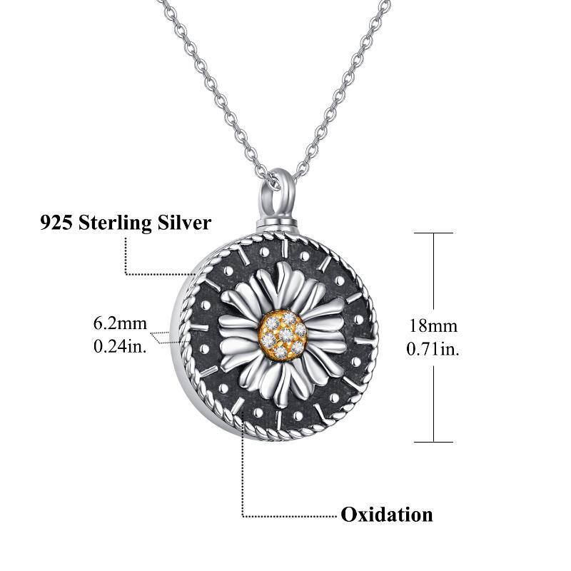 Collana d'argento circolare con girasole a forma di cubo di zirconio per le ceneri-5