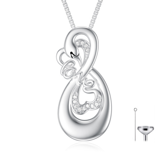 Collier en argent sterling en forme d'urne de cygne en zircon cubique avec mot gravé