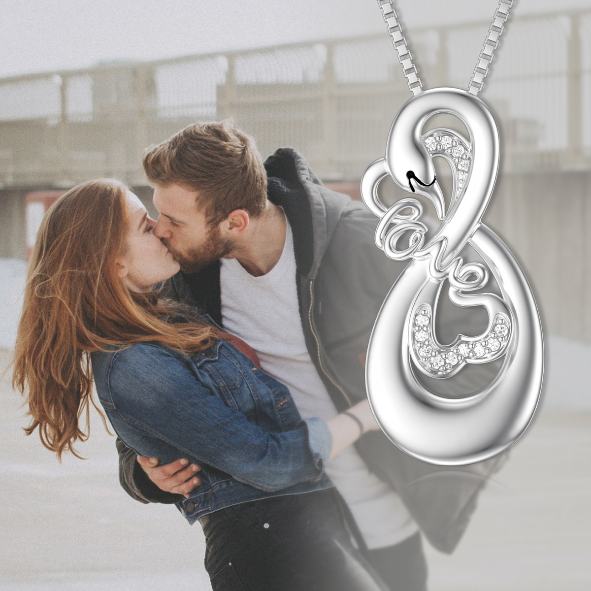 Sterling Silver Circular Shaped Cubic Zirconia Swan Urn Necklace for Ashes with Engraved Word-5