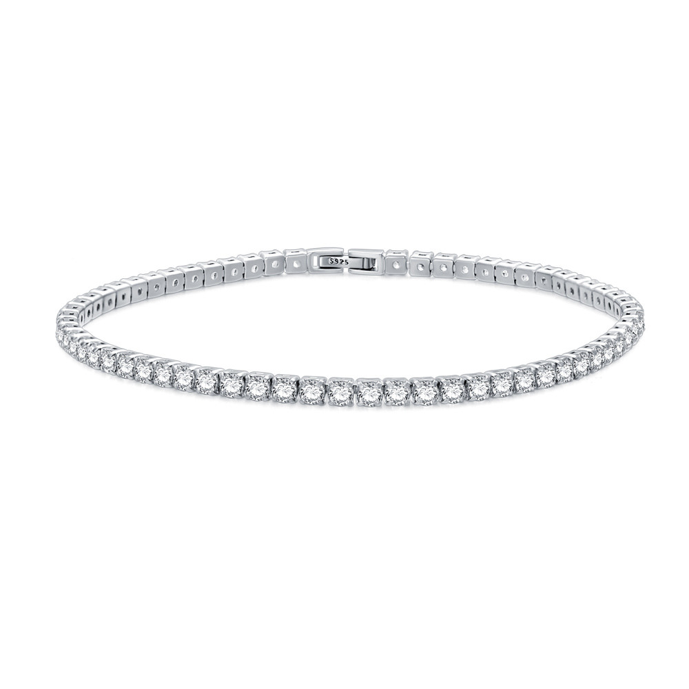 Bracciale tennis in argento sterling con zirconi cubici a forma circolare-1