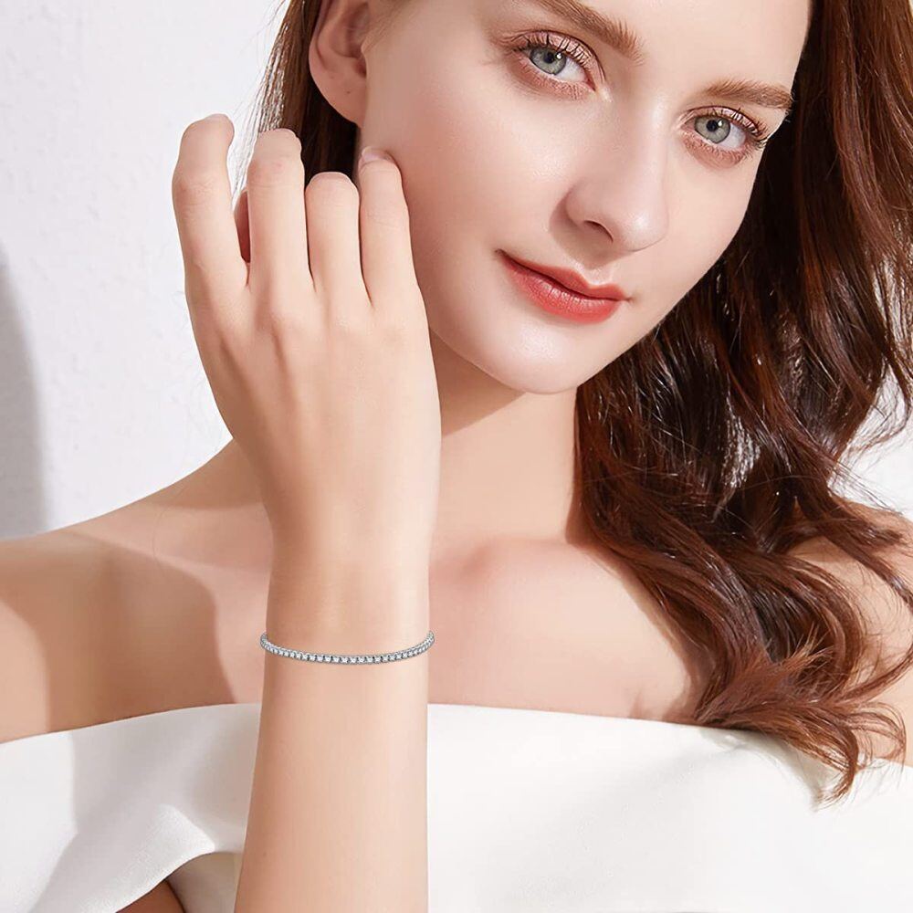 Bracciale tennis in argento sterling con zirconi cubici a forma circolare-2