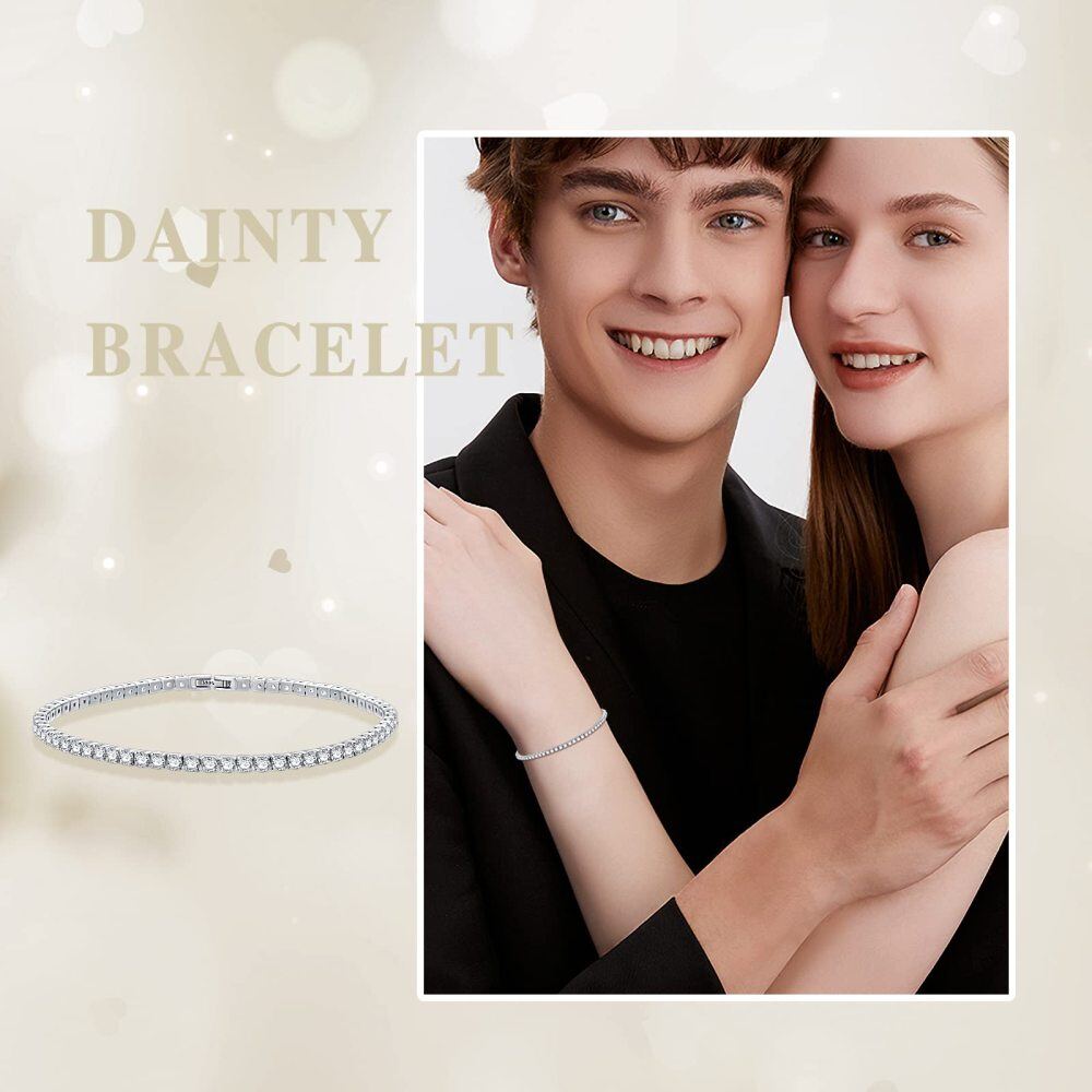 Bracciale tennis in argento sterling con zirconi cubici a forma circolare-3