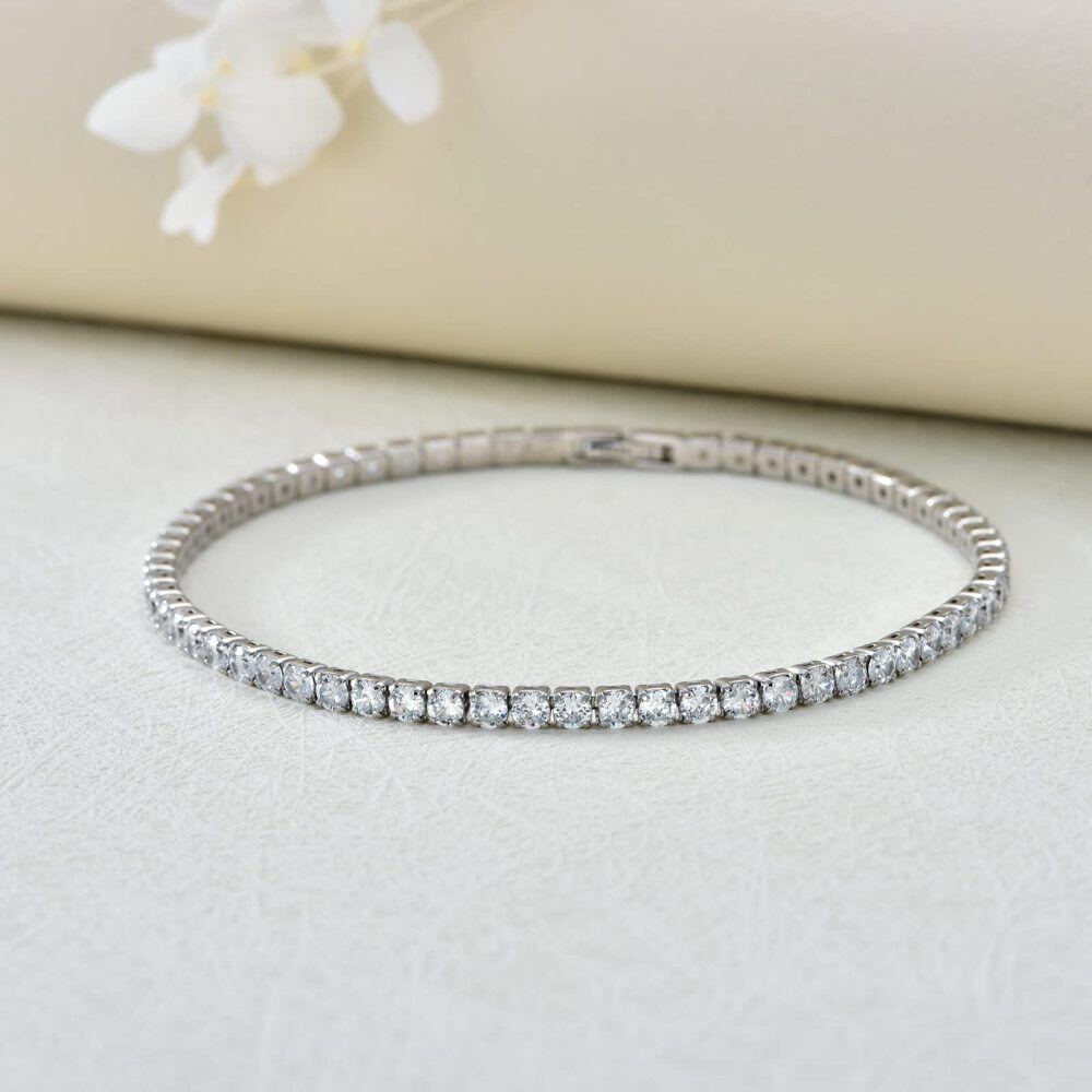 Bracciale tennis in argento sterling con zirconi cubici a forma circolare-4