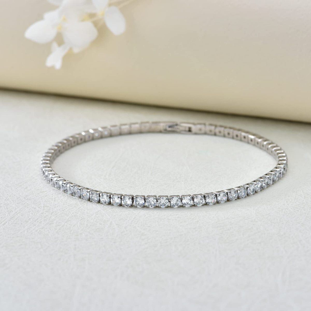 Sterling Silver Circular Shaped Cubic Zirconia Tennis Chain Bracelet-4