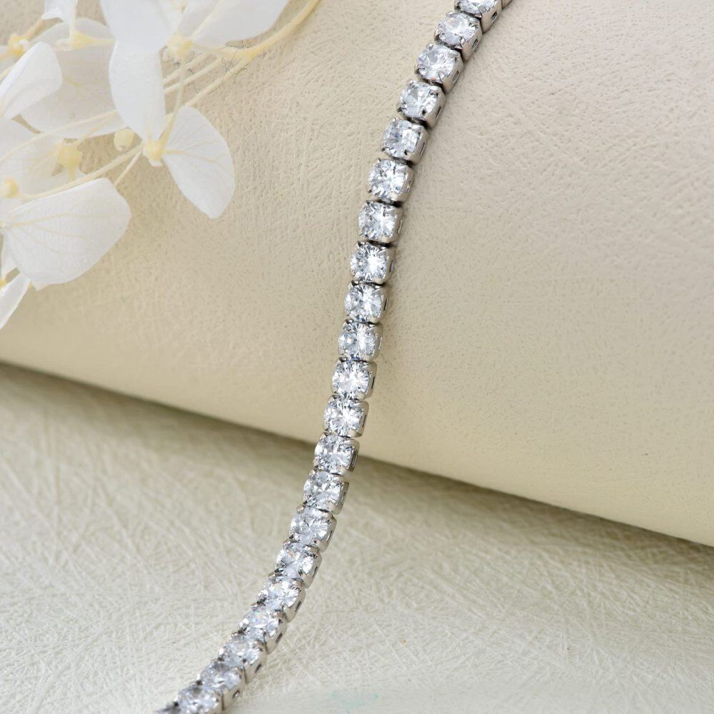 Bracciale tennis in argento sterling con zirconi cubici a forma circolare-5