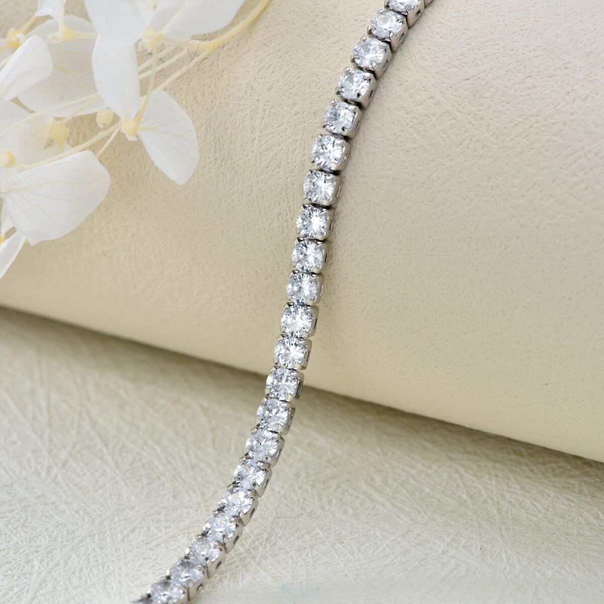 Sterling Silver Circular Shaped Cubic Zirconia Tennis Chain Bracelet-5