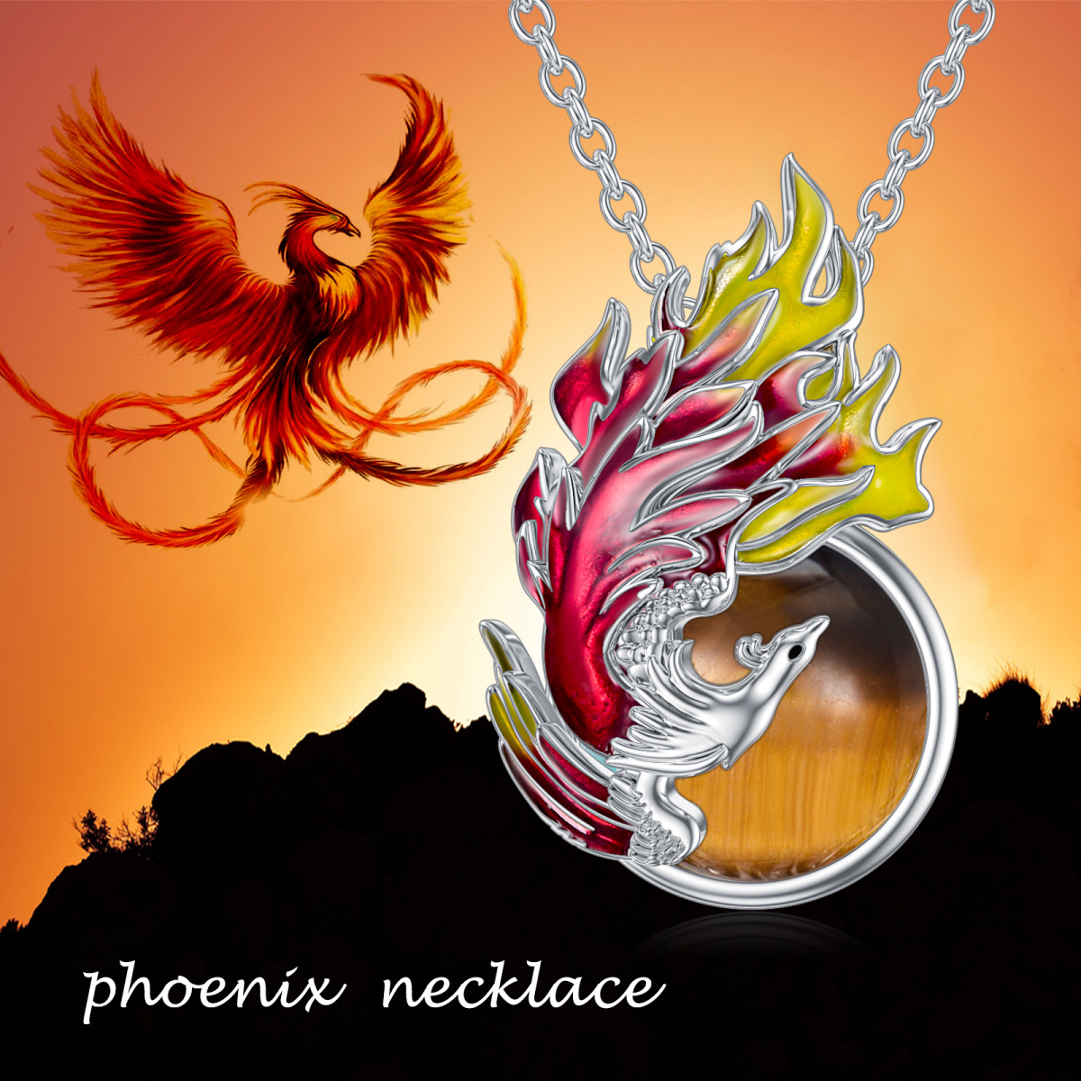 Collier en argent sterling avec pendentif Phoenix en œil de tigre de forme circulaire-5