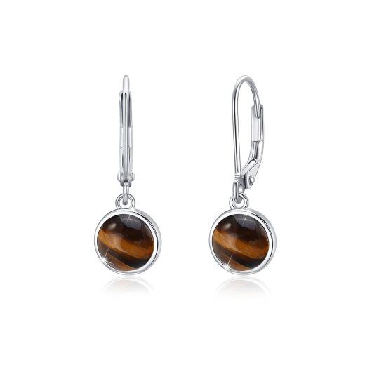 Sterling Silver Circular Shaped Tiger's Eye Round Drop Earrings