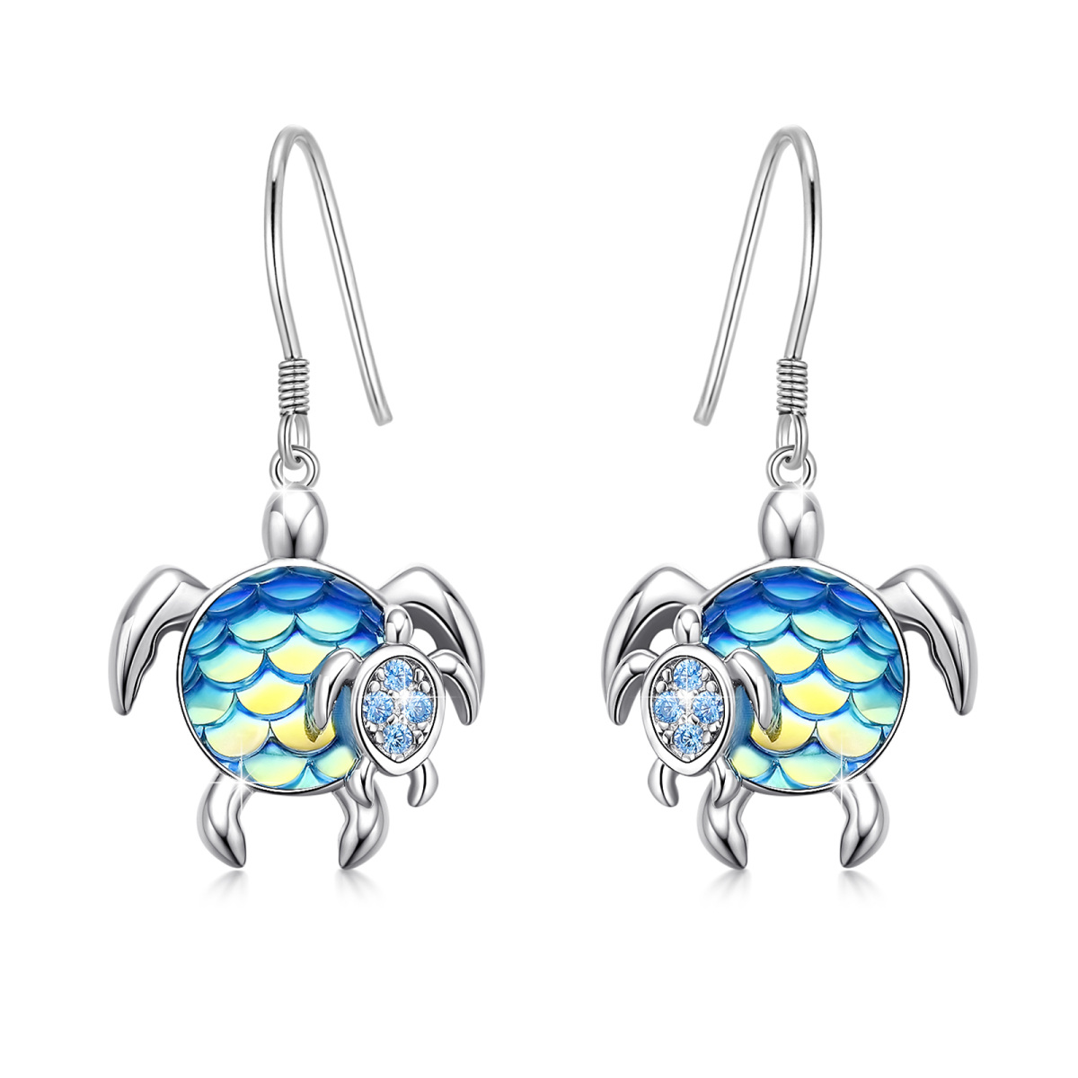 Sterling zilveren ronde vorm Cubic Zirconia schildpad oorbellen-1