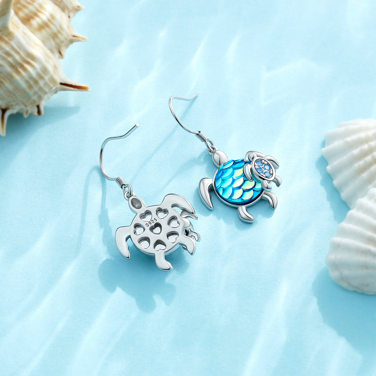 Pendants d'oreilles en argent sterling avec zircon cubique en forme de tortue-3