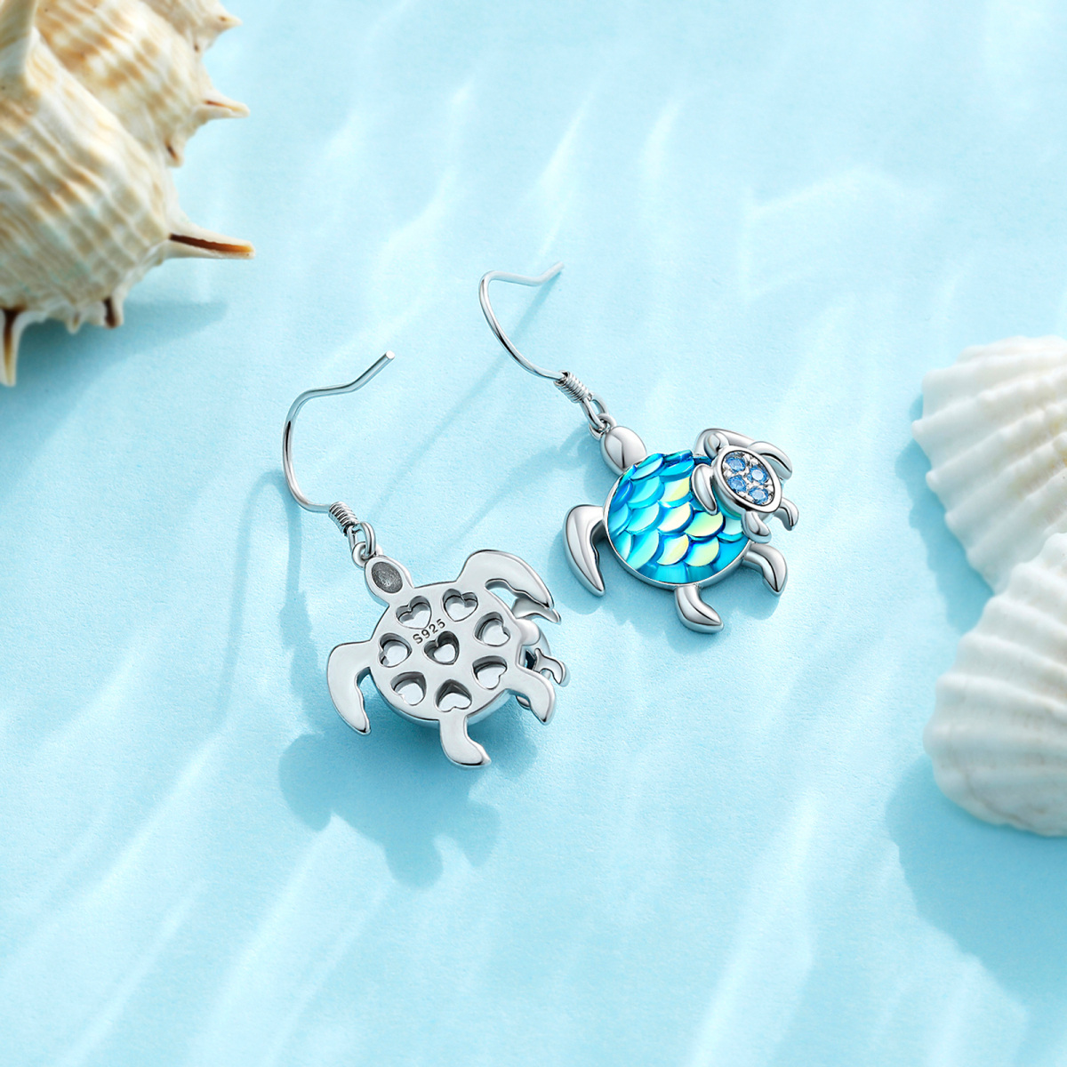 Pendants d'oreilles en argent sterling avec zircon cubique en forme de tortue-4