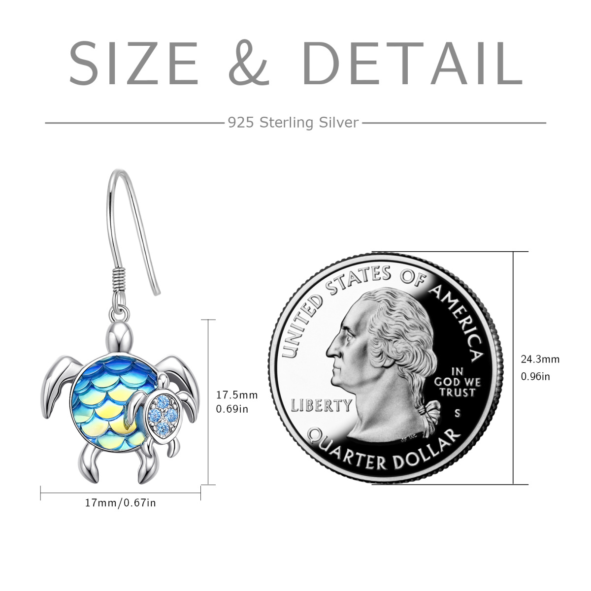 Sterling Silber kreisförmig Cubic Zirkonia Schildkröte Tropfen Ohrringe-5