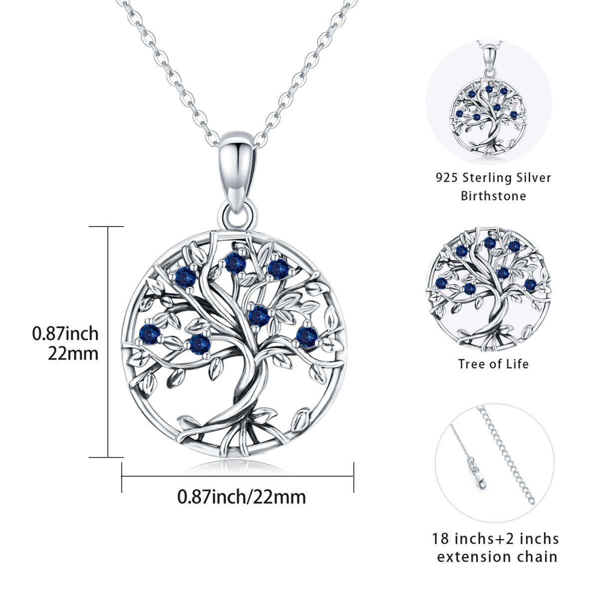 Sterling zilveren cirkelvormige cubic zirconia levensboom ketting met kalander-3