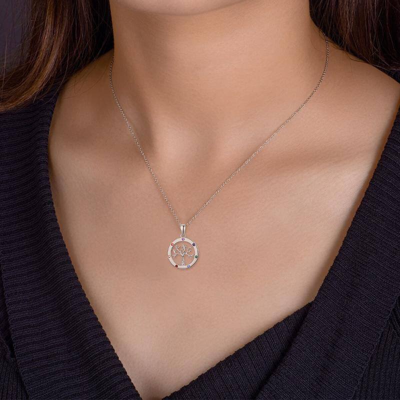 Collana con ciondolo a forma di albero della vita e chakra in argento sterling a forma di cerchio con zirconia cubica-2