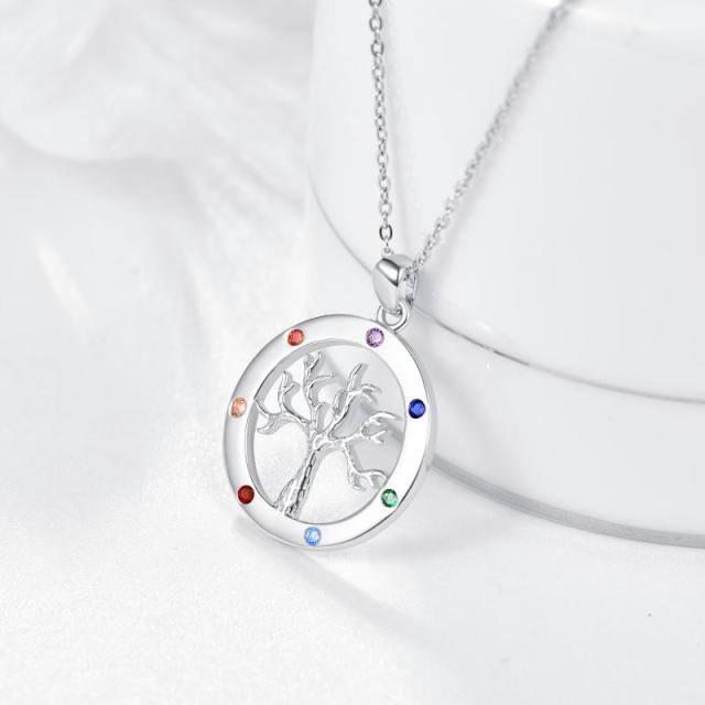 Collier en argent sterling avec pendentif arbre de vie et chakras en zircone cubique de fo-3