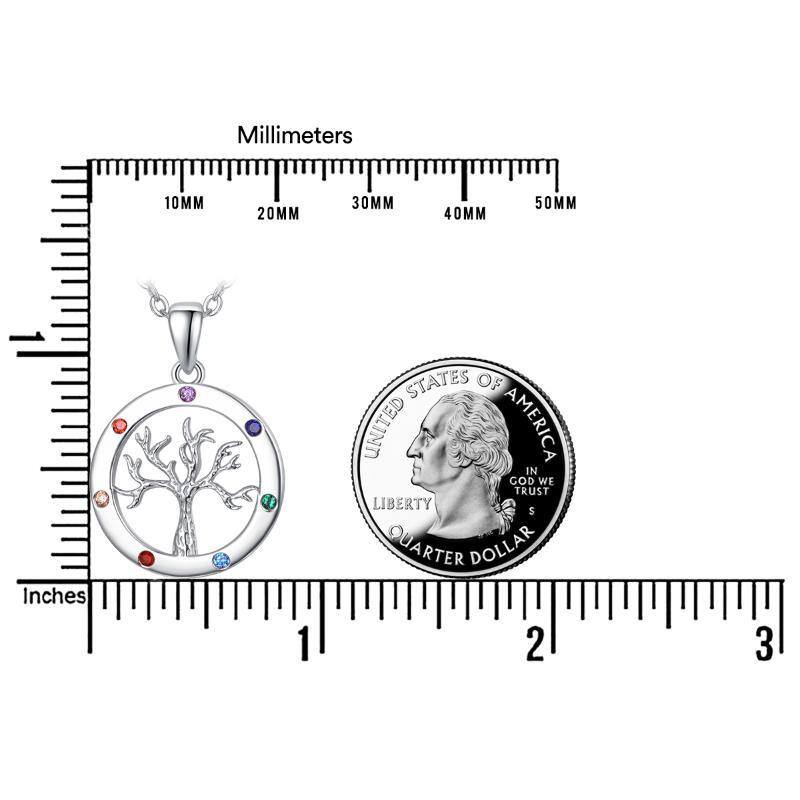 Sterling Silber kreisförmig geformt Cubic Zirkonia Baum des Lebens & Chakren Anhänger Hals-4