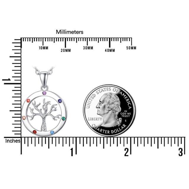 Sterling Silver Circular Shaped Cubic Zirconia Tree Of Life & Chakras Pendant Necklace-4