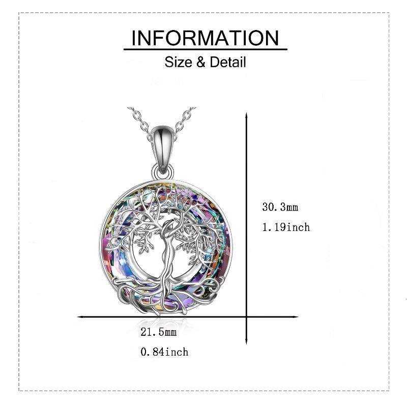 Sterling Silver Circular Shaped Tree Of Life Crystal Pendant Necklace-5