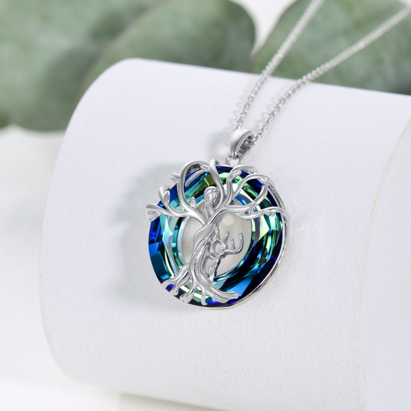 Sterling Silver Circular Shaped Tree Of Life Crystal Pendant Necklace-3