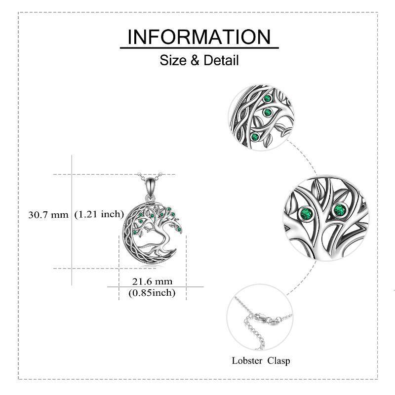 Sterling Silber kreisförmig geformt Cubic Zirkonia Baum des Lebens & Mond-Anhänger Halsket-5
