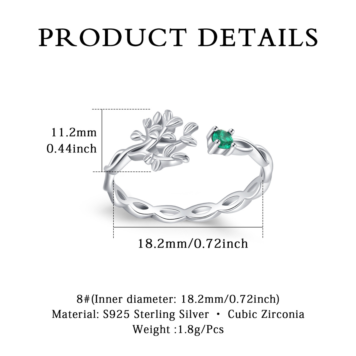 Sterling Silber kreisförmig geformt Cubic Zirkonia Baum des Lebens offener Ring-5