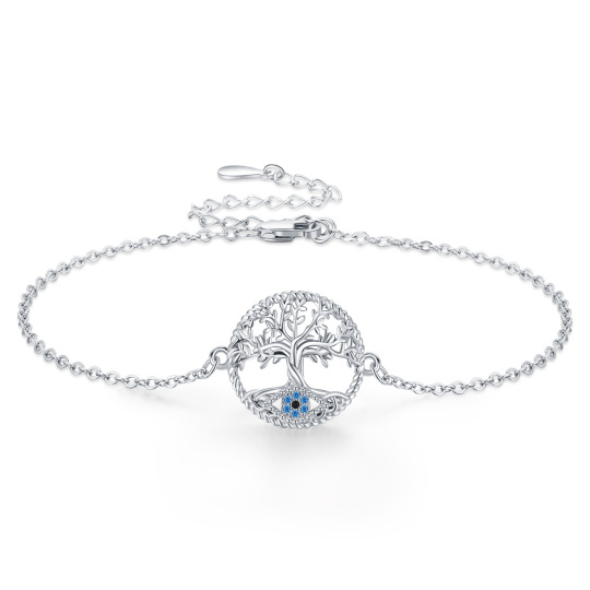 Bracciale con ciondolo albero della vita in argento sterling a forma circolare con zirconi cubici