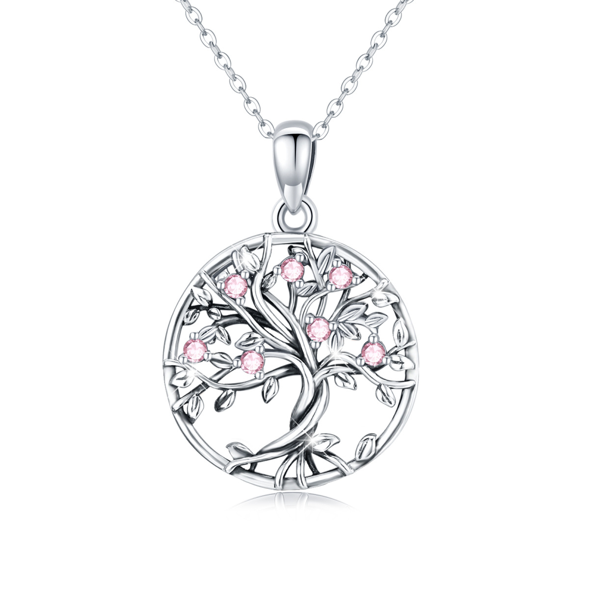 Collana con ciondolo a forma di albero della vita con zirconi circolari in argento sterling-1