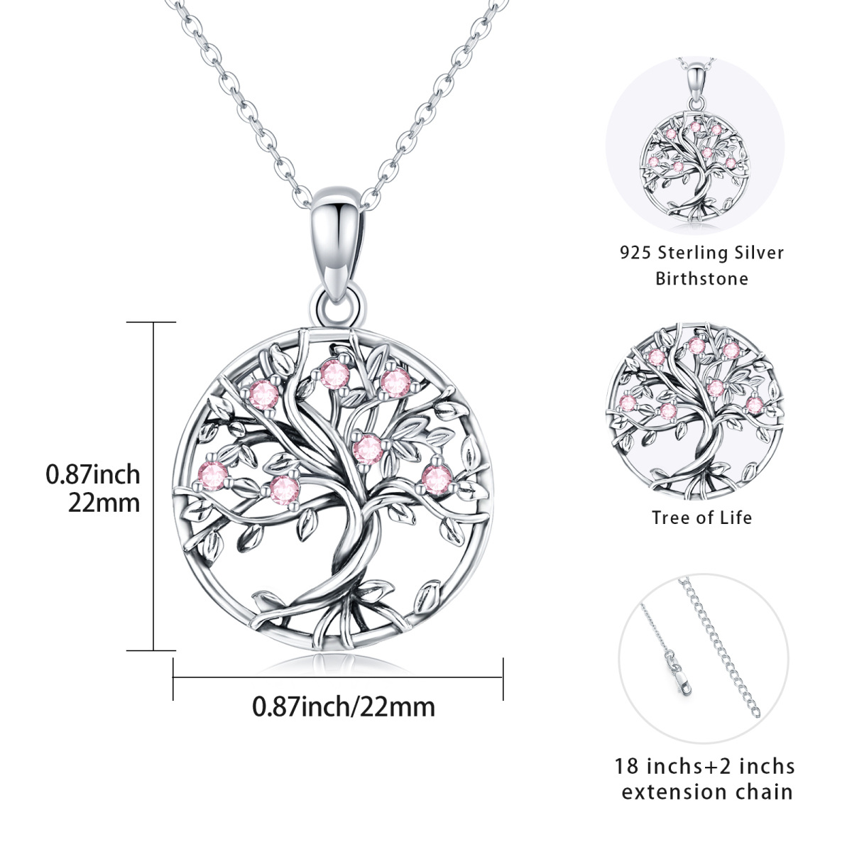 Sterling Silber kreisförmig geformt Cubic Zirkonia Baum des Lebens Anhänger Halskette-5