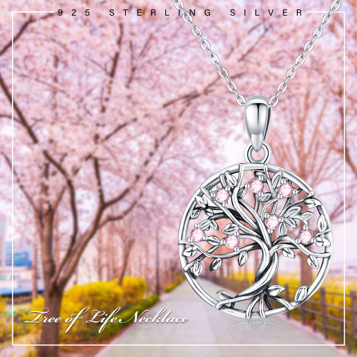 Collana con ciondolo a forma di albero della vita con zirconi circolari in argento sterling-6