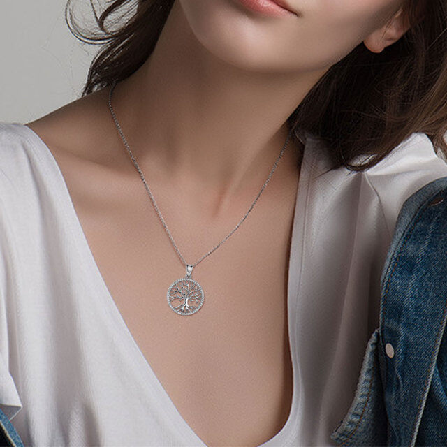 Collana con ciondolo albero della vita in argento sterling a forma circolare con zirconi cubici-3