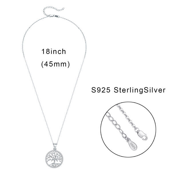 Sterling zilveren cirkelvormige zirkonia levensboom hanger ketting-4