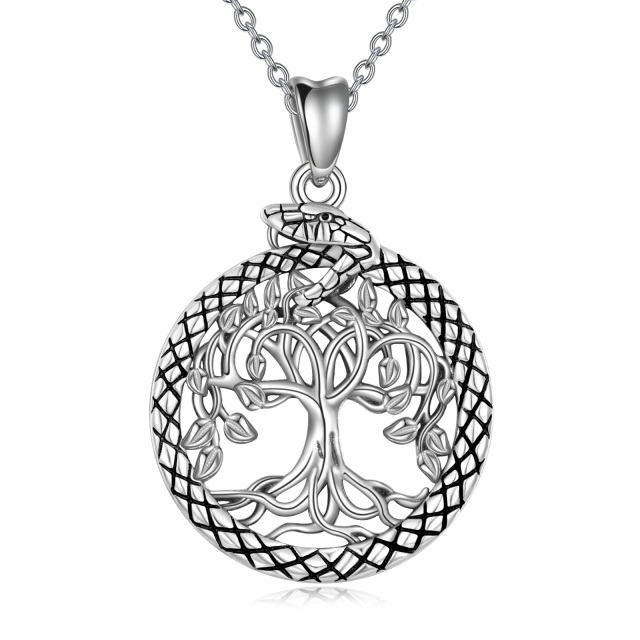 Sterling Silver Circular Shaped Tree Of Life Pendant Necklace-1