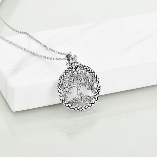 Sterling Silver Circular Shaped Tree Of Life Pendant Necklace-3