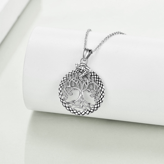 Sterling Silver Circular Shaped Tree Of Life Pendant Necklace-4