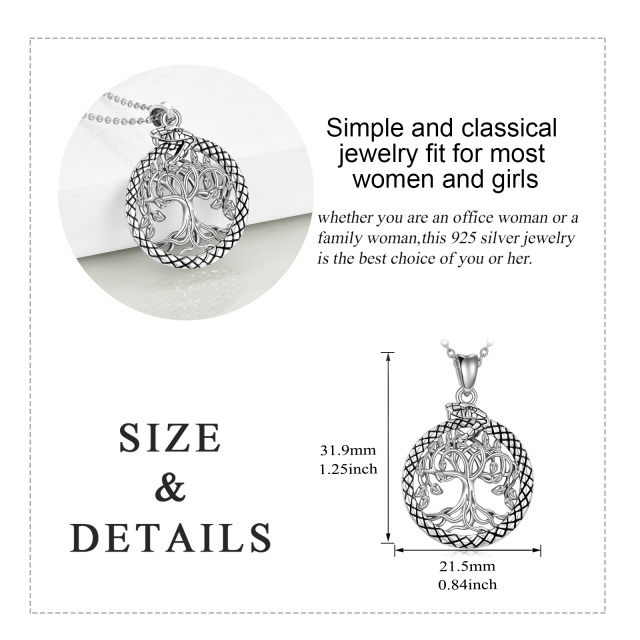 Sterling Silver Circular Shaped Tree Of Life Pendant Necklace-5