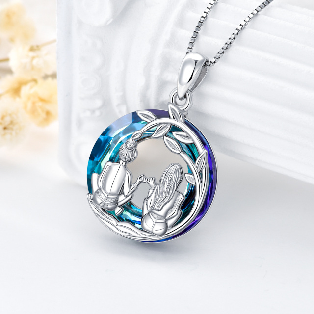 Sterling Silver Circular Shaped Tree Of Life & Sisters Crystal Pendant Necklace-3