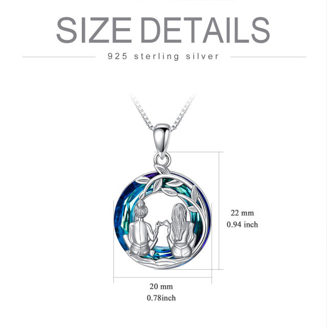 Sterling Silver Circular Shaped Tree Of Life & Sisters Crystal Pendant Necklace-4