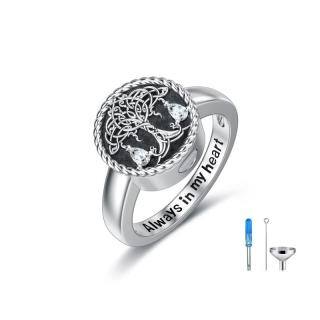 Sterling Silver Circular Shaped Cubic Zirconia Tree Of Life Urn Ring-43