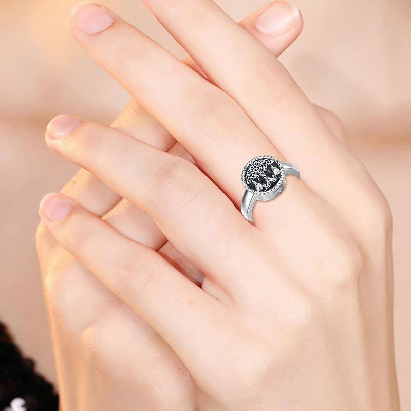 Sterling Silver Round Shaped Cubic Zirconia Tree Of Life Urn Ring-2