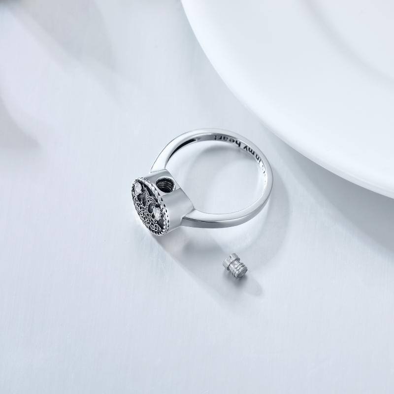 Sterling Silver Round Shaped Cubic Zirconia Tree Of Life Urn Ring-5