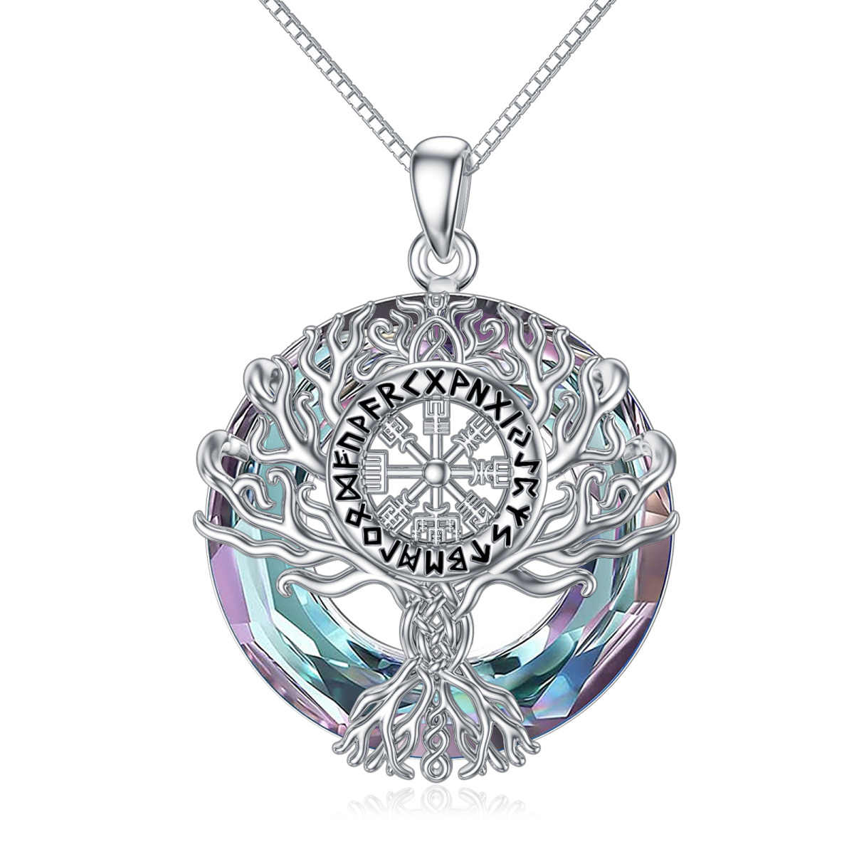 Collier en argent sterling avec pendentif en forme d'arbre de vie circulaire et cristal de-1